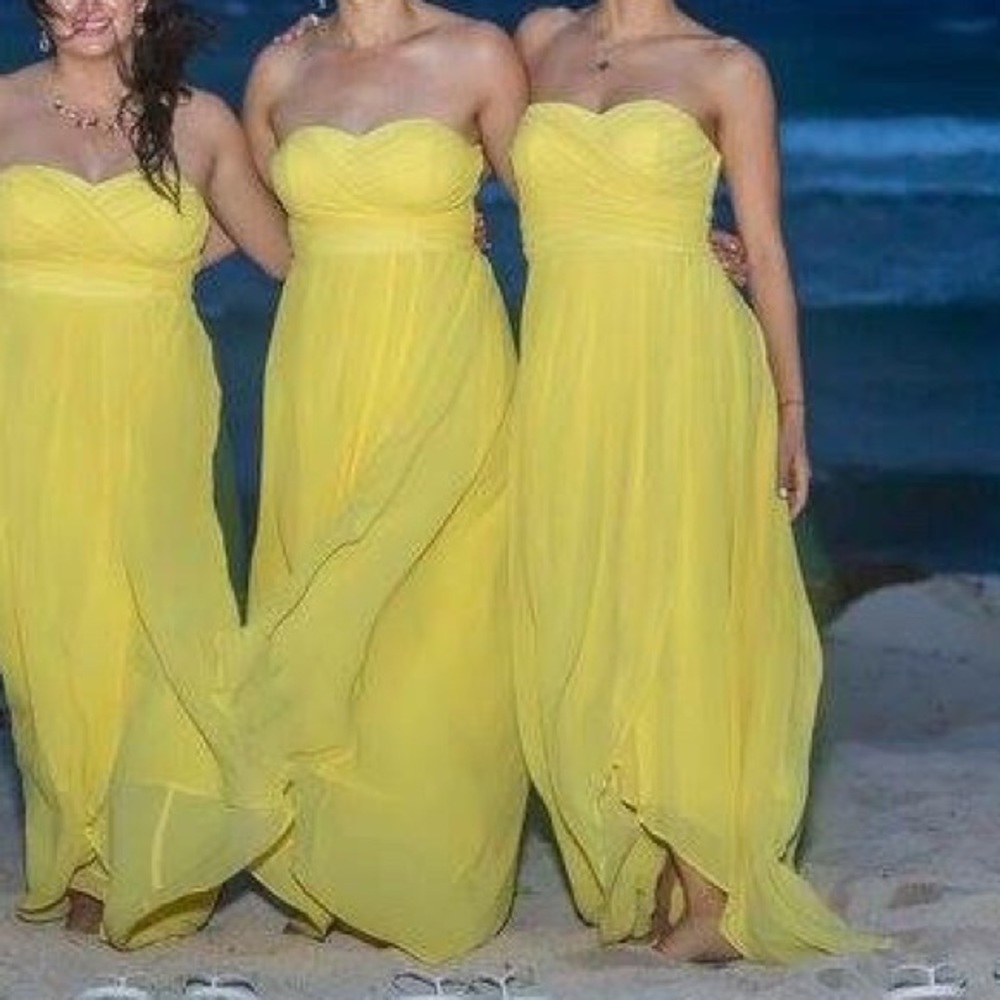 Yellow Strapless Chiffon Long  Dress